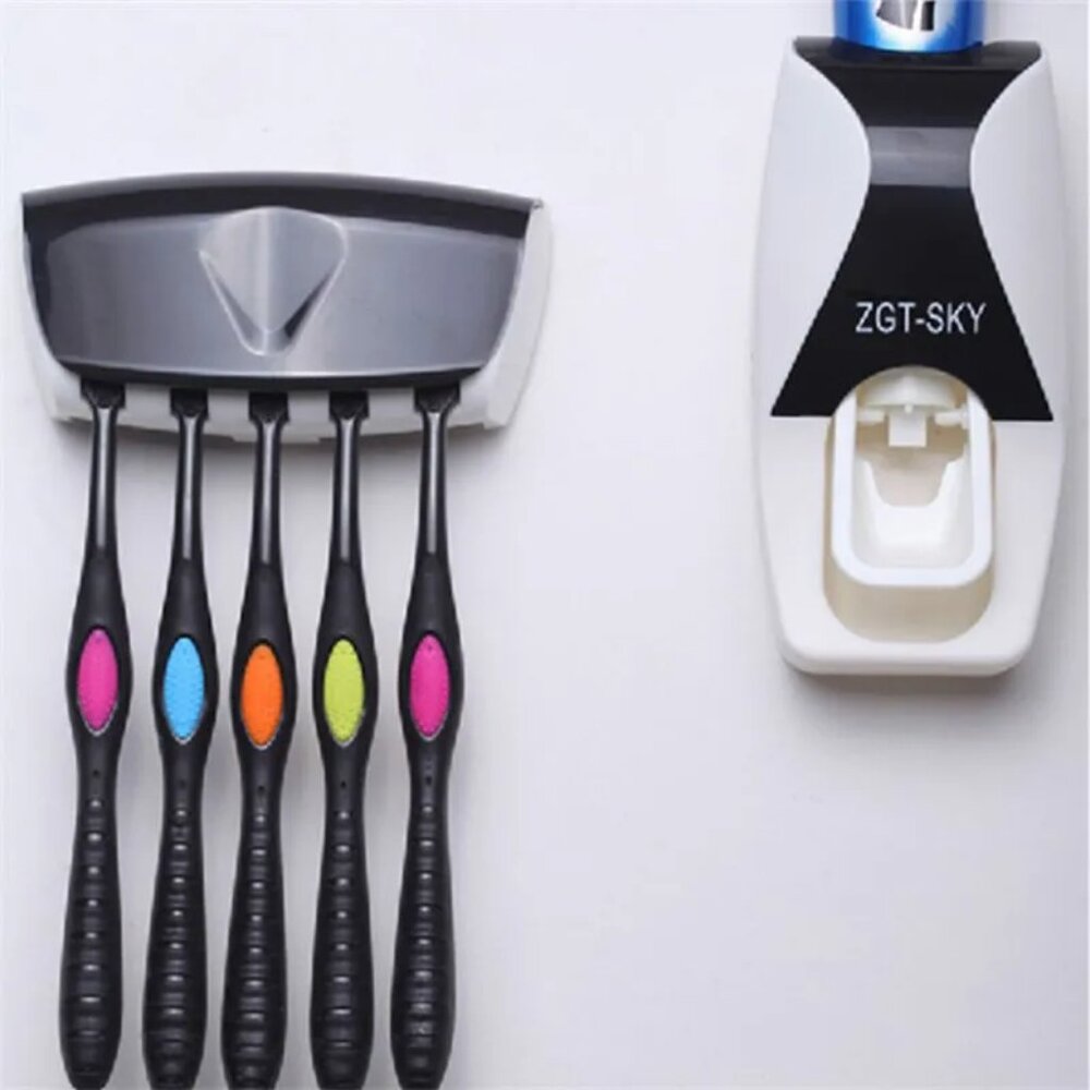 Automatic Touch Toothpaste Dispenser & Brush Holder Set